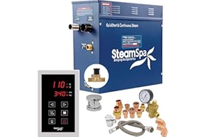 SteamSpa 7.5kW Steam Sauna Generator Premium Bundle 240V Steam Generator with Touch Pad Control, Steamheads, Pressure Relief Valve, Built-in Auto Drain and Plumber Quick Install Kit PRT750CH-A