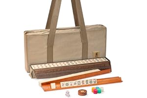 Yellow Mountain Imports American Mahjong Set, Mojave (Ivory) with Brown Soft Case, All-in-One Racks with Pushers, Wright Patterson Scoring Coins, Dice, & Wind Indicator