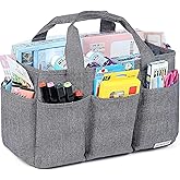 HOMEST Craft Organizer Tote Bag with Multiple Pockets, Storage Art Caddy for Scrapbooking, Crafts Supply Carrier for Tool, Gray