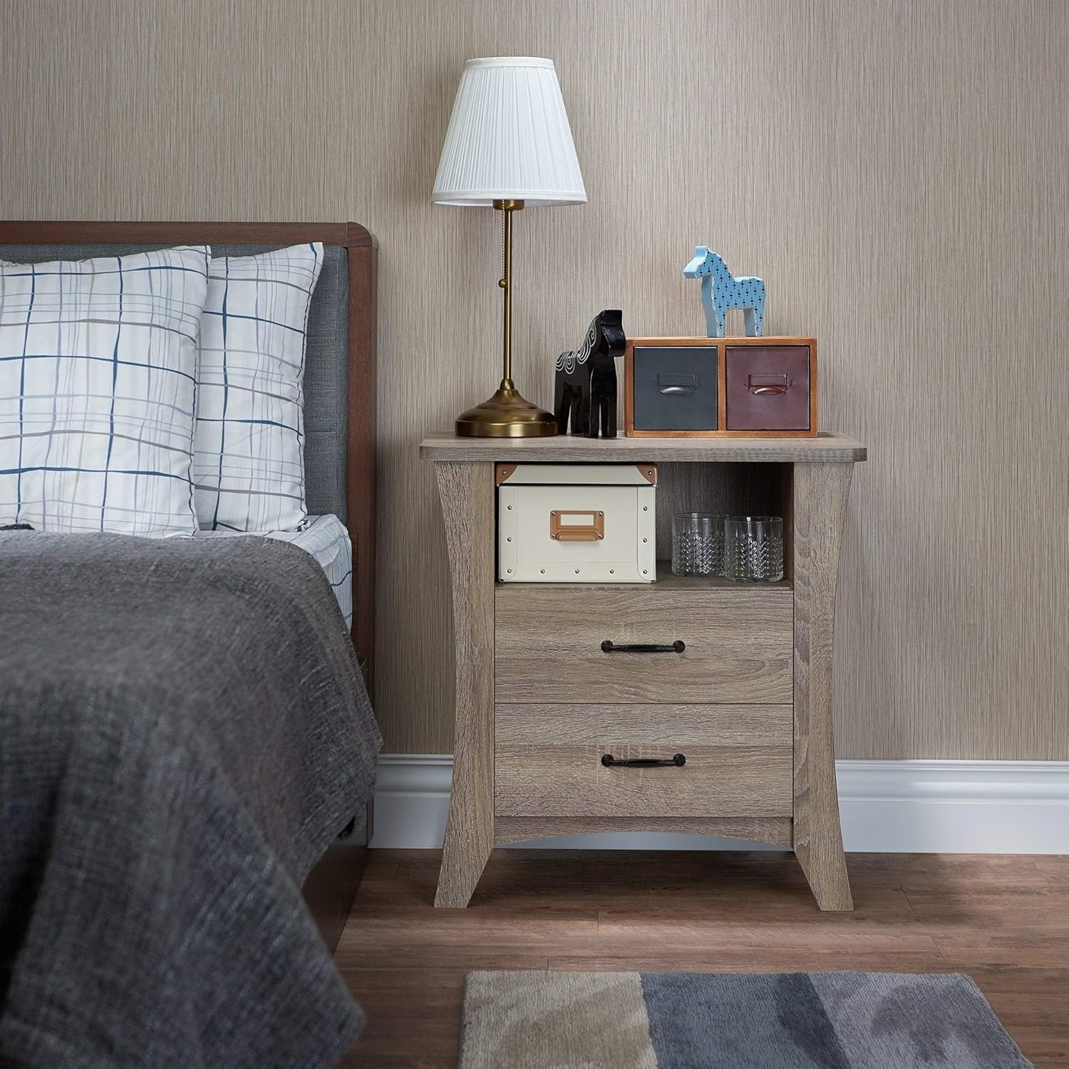 Goujxcy Bedside Nightstand Table in Rustic Natural Aged
