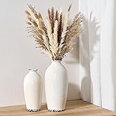 PORCER Ceramic Vases for Home Decor, Ice Crackle Aged White Vintage Ceramic Vase Set of 2, Minimalist Decorative Vase for Table Centerpiece Dining Living Room Office Nightstand Fireplace Decoration