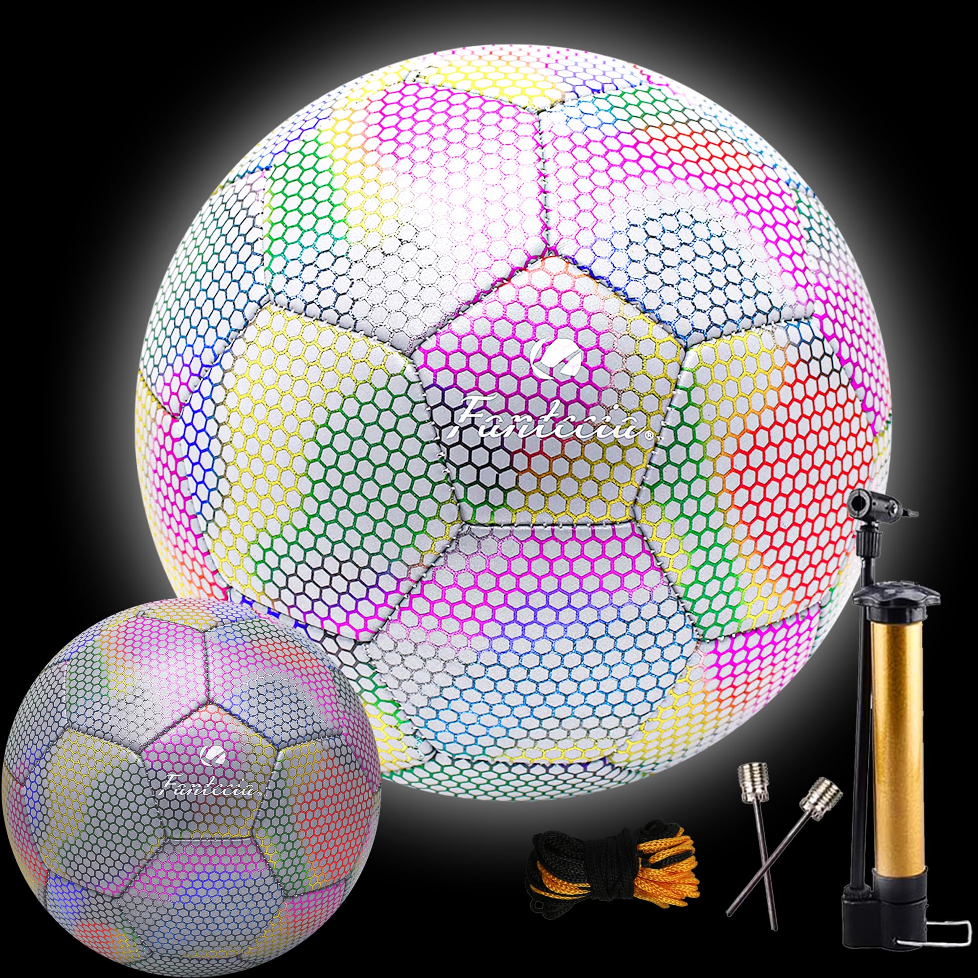 Fantecia Reflective FootBall Size 5 for Youth and Adult, Indoor Outdoor Light Up Training Soccer Ball with Pump