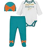 Gerber NFL baby girls 3 Pack Bodysuit Registry Gift Set Footed Pant and Cap