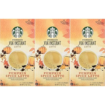 Starbucks VIA&reg; Ready Brew Pumpkin Spice Latte 15 Servings (3 Pack/Boxes) 5 Packets Each Box