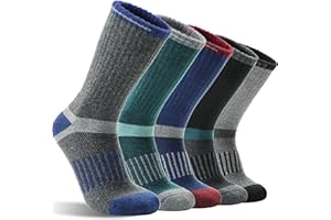 MOGGEI 5 Pairs Merino Wool Hiking Socks Warm Thermal Winter Cozy Cushioned Moisture Wicking Socks for Women & Men