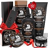 Bossman Complete Beard Kit – Men's Beard Oil Jelly, Fortifying Shower Conditioner, Balm, Mustache Wax & Comb – Beard Softener & Grooming Care – Men Gift Set (Stagecoach Scented)