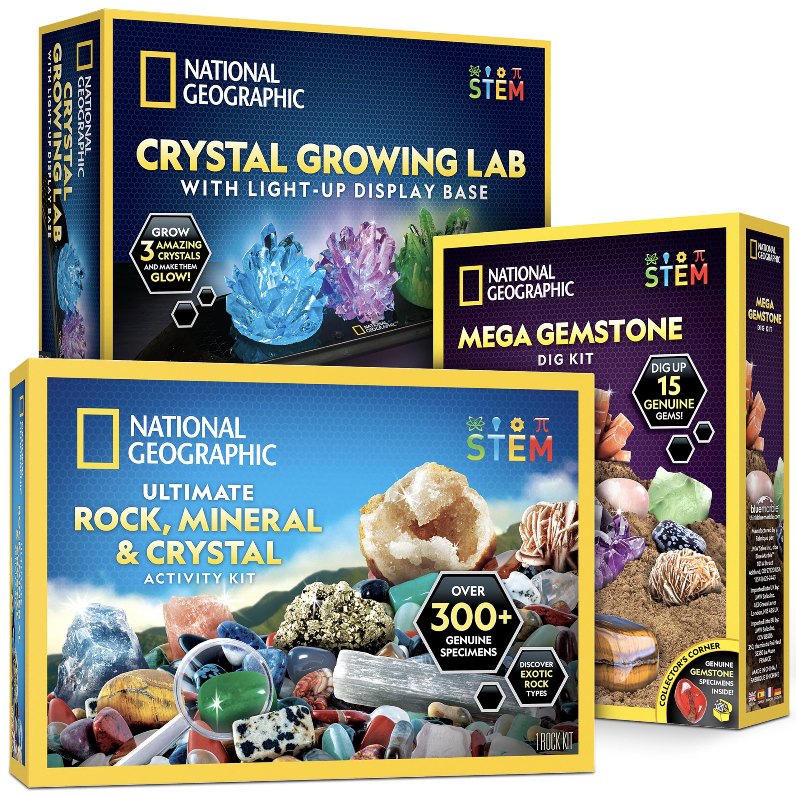 National Geographic Geology Bundle – Including Rock Collection Box for Kids, Crystal Growing Kit, and Gemstone Dig Kit, Real Gemstones and Crystals, Science Kit for Boys and Girls (Amazon Exclusive)