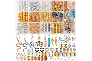 VAIKBY 200pcs Hair Beads Jewelry, Dreadlocks Gem Crystal Charms, Metal Coils Rings, Gold And Silver Pendants,Braid Cuffs,Clips,Loc Tube Bead Braid Accessories for Braids Decoration