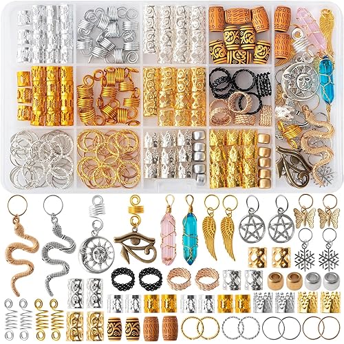 200pcs Hair Beads Jewelry, Dreadlocks Gem Crystal Charms, Metal