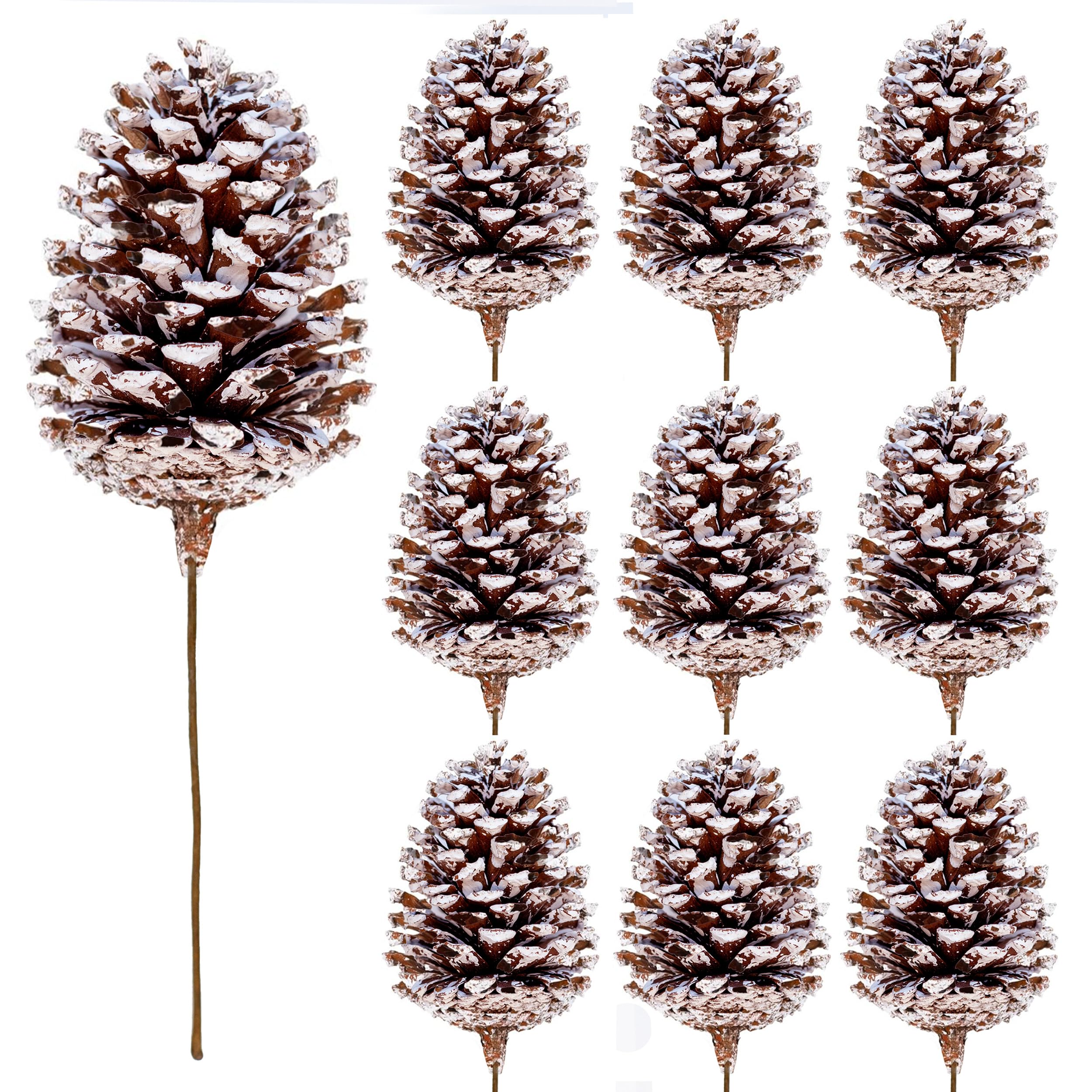 Photo 1 of 10 Pieces Large Christmas Pine Cones Decorations Picks - Frosted Snow Pine Cones for Christmas Tree, Garland Wreath Ornaments Home Decorating Pinecones Winter Holidays