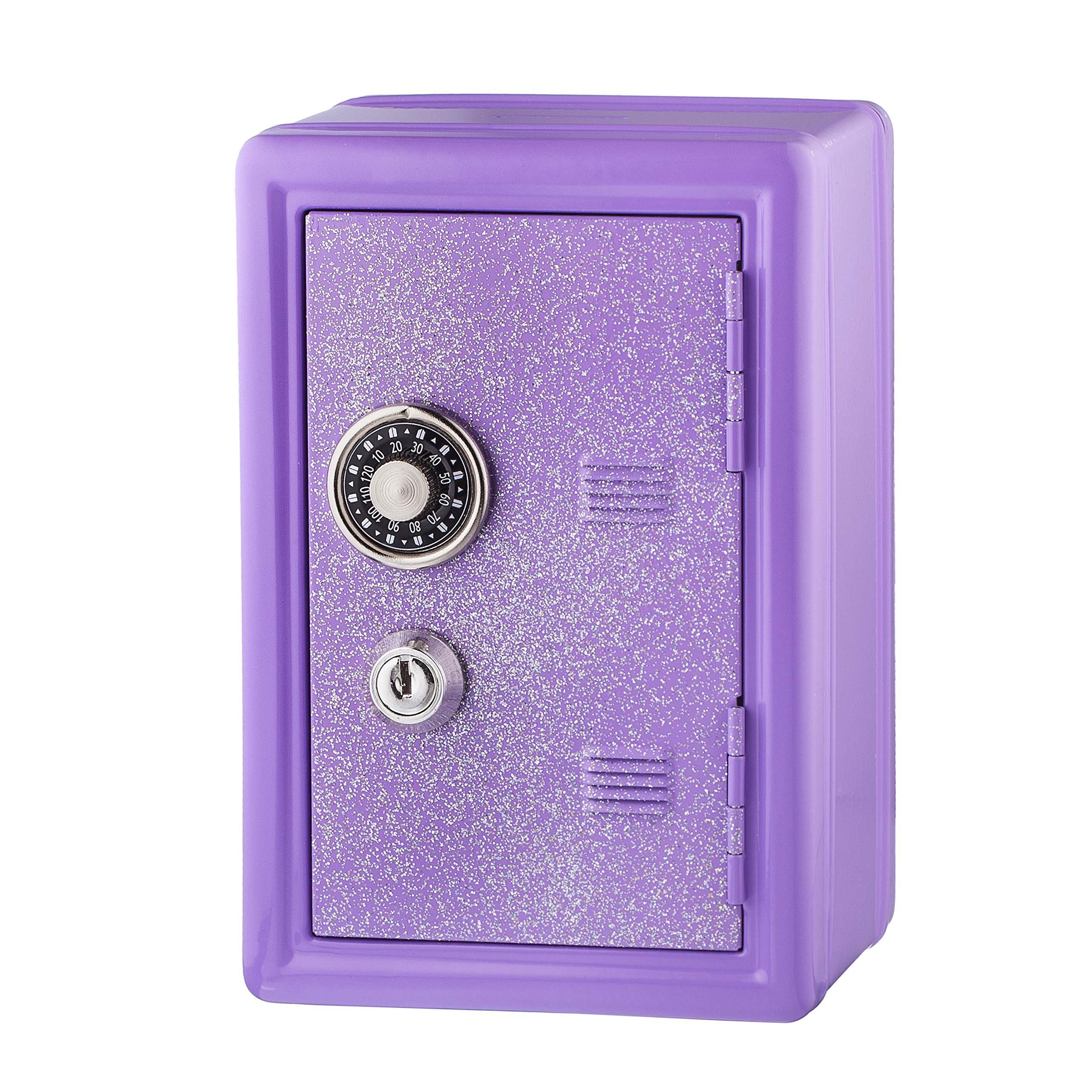 Kids Safe Bank, Made of Metal, with Key and Combination Lock, (Purple