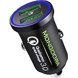 Metal Car Charger by MONGOORA - Qualcomm Quick Charge 3.0 Dual USB 6A/36W Fast Car Charger Adapter - Two Ports QC 3.0 3A - Co