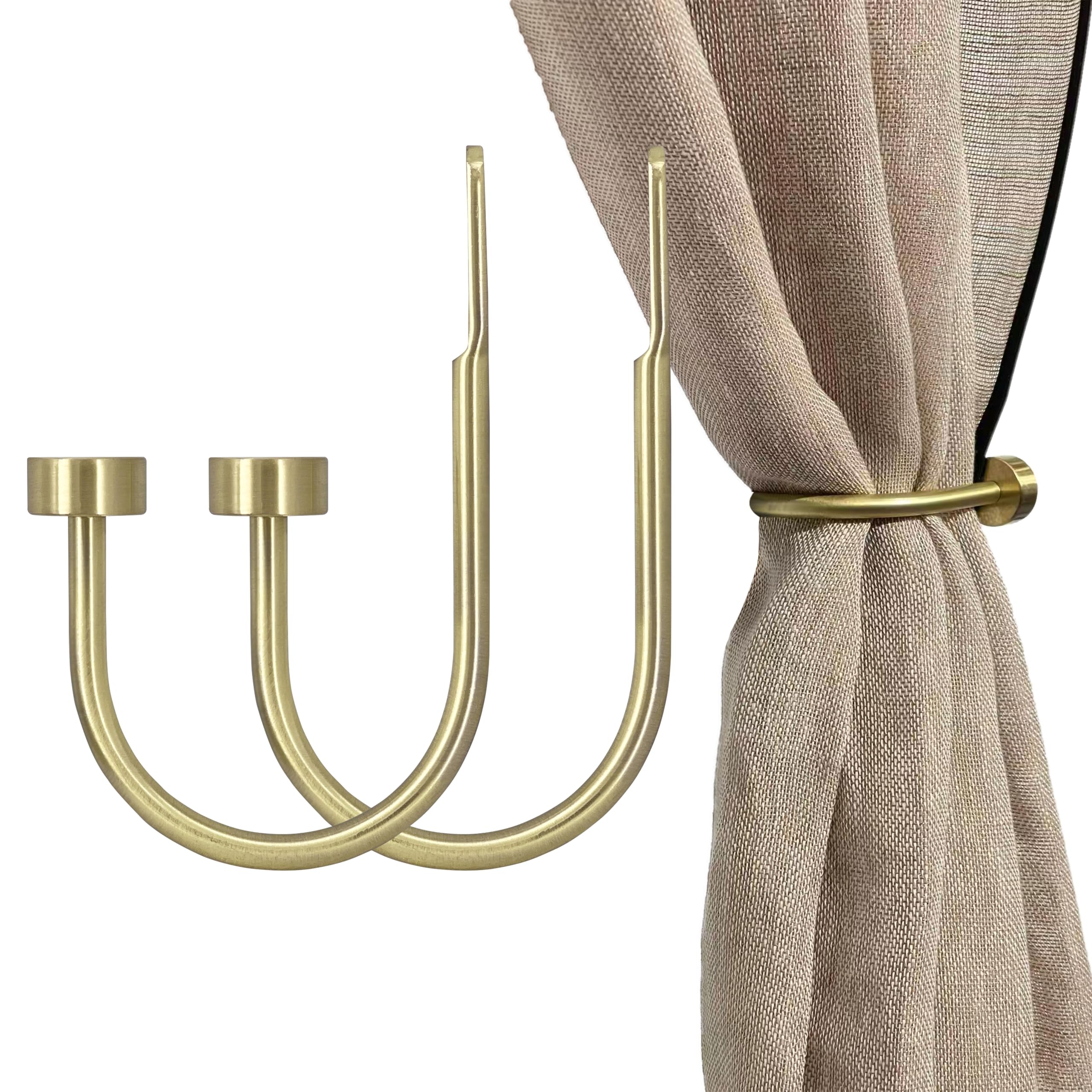 Photo 1 of Quality Curtain Holdbacks, Solid Steel Curtain Holdback with Disk Finial,Electroplate Finishes, Set of 2 Window Curtain Tieback Hooks,Brass Brushed