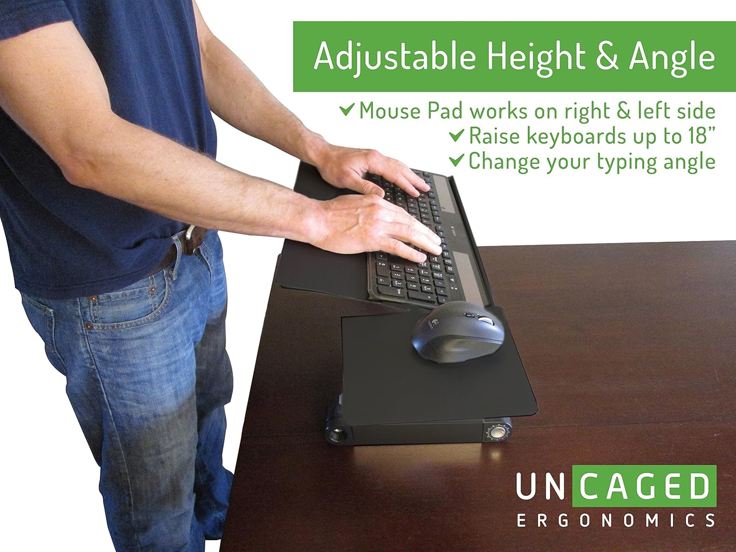 WorkEZ Keyboard and Mouse Tray ergonomic adjustable height angle negative tilt sit to stand up on-desk table-top desktop standing computer stand riser lift raise keyboards to standing height, black : Office Products