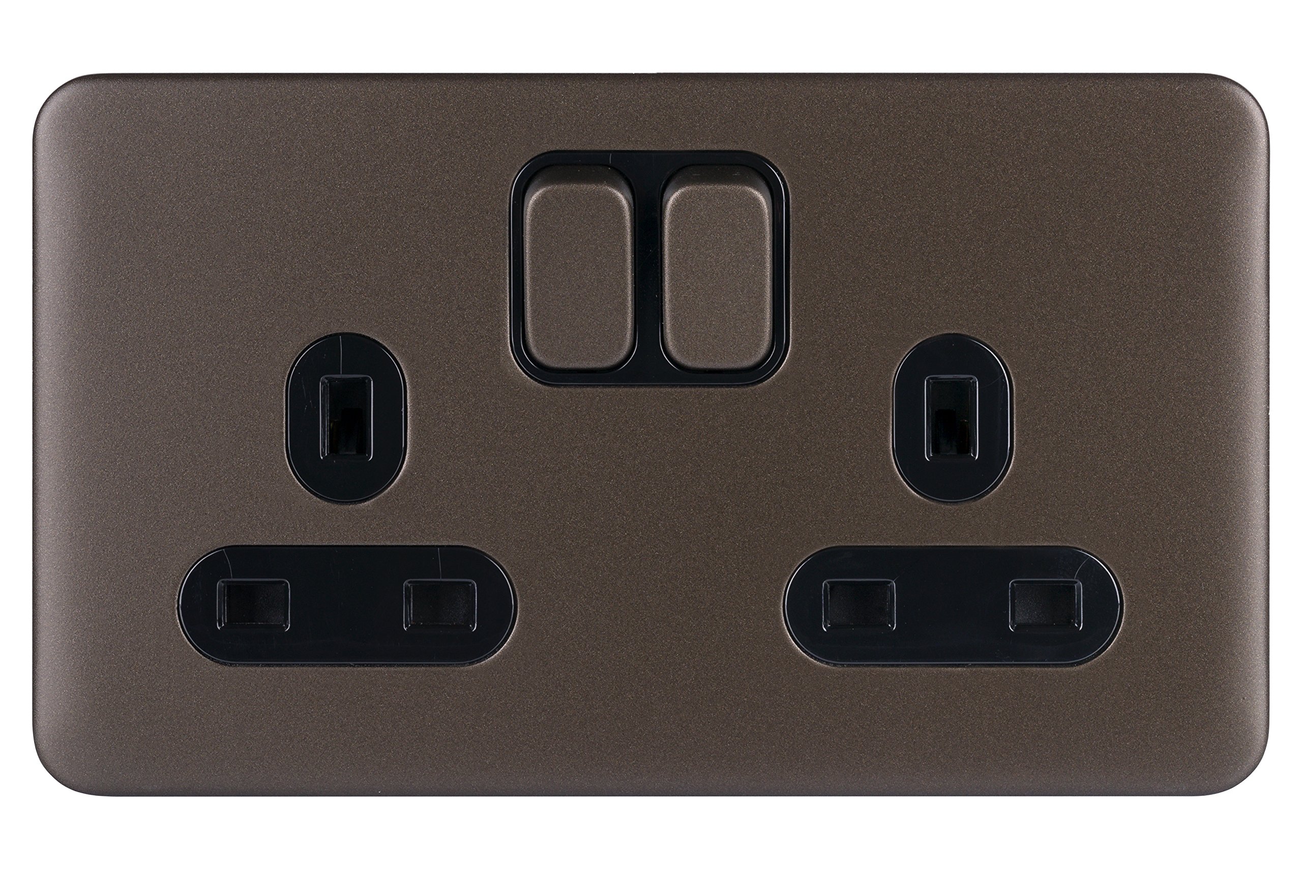 Schneider Electric Lisse Screwless Deco - Switched Double Power Socket Double Pole, 13 A, GGBL3020DBMB, Mocha Bronze with Black Insert