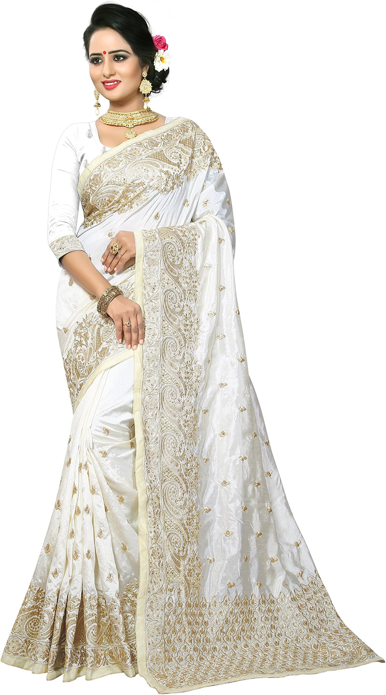 Kimana Indian Designer Ethnic Bollywood Traditional Silk Party Wear Saree Sari S3124 White