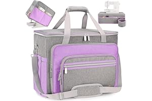 FINESUN Sewing Machine Bag, Foldable Deluxe Sewing Machine Carrying Case for Brother, Singer, Bernina and Most Machines (Purple, 3in1)