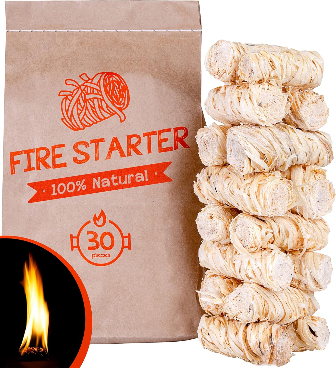 Fire Starters for Fireplace - Charcoal fire Starter - firestarters for Campfires/BBQ and Camp - eco Friendly Packing 30pc : Garden & Outdoor