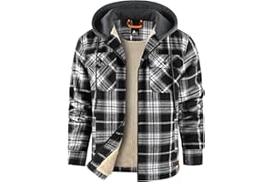 Ceoutdoor Men's Flannel Jacket Vintage Plaid Zip Up Sherpa Lined Fleece Coat Warm Winter Work Jackets with Hood