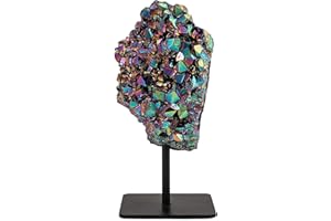 KALIFANO Large Angel Aura Quartz Geode on Stand - Titanium Bonded High Energy Crystal Amethyst - Natural Reiki Rainbow Cuarzo Rock with Healing and Calming Effects (Family Owned and Operated)