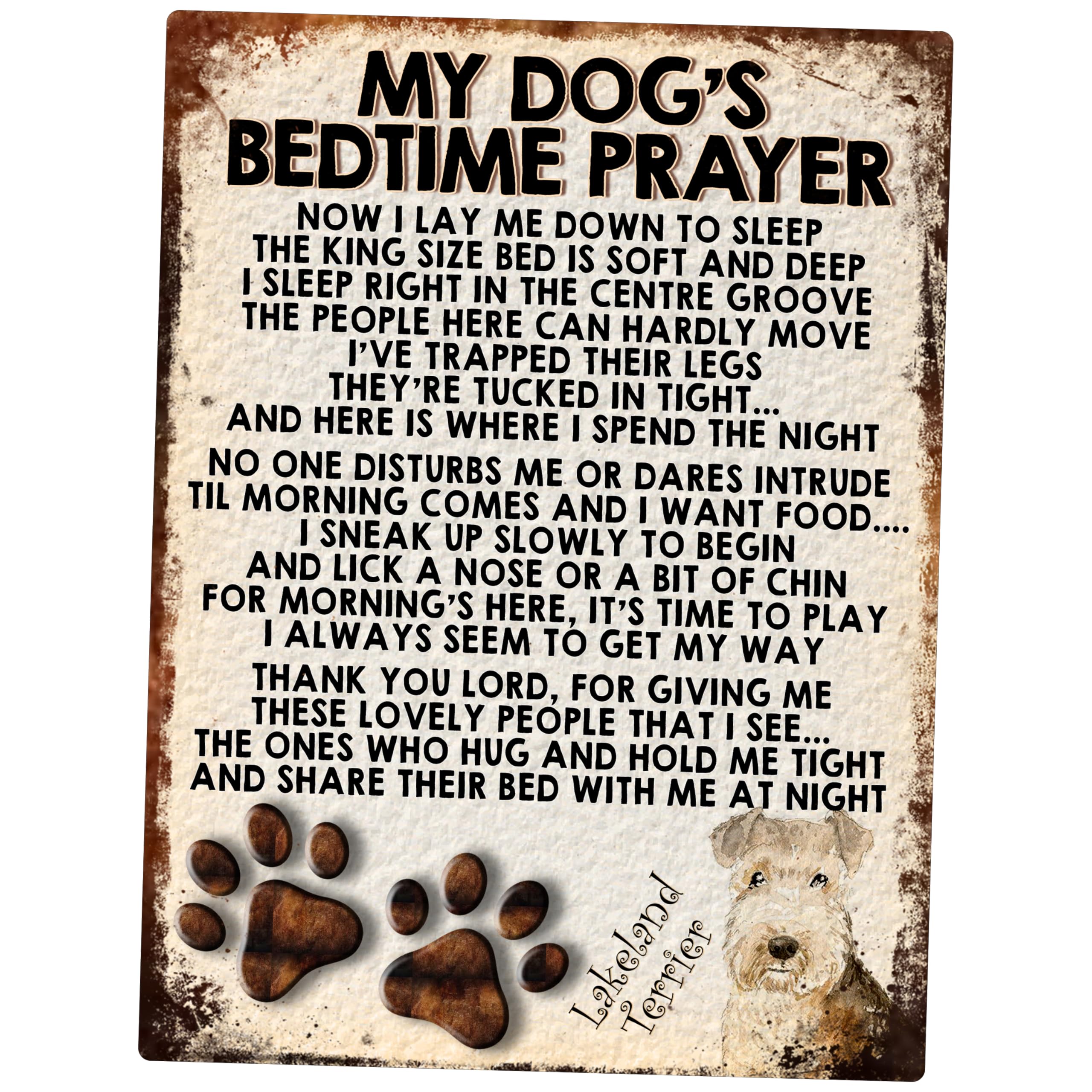 MY DOG'S BEDTIME PRAYER RETRO STYLE METAL TIN SIGN/PLAQUE (LAKELAND TERRIER)