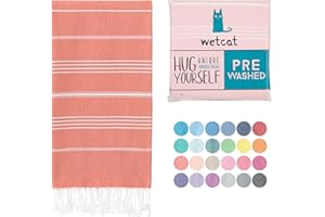 WETCAT Turkish Beach Towel Oversized 38x71 100% Cotton Sand Free Quick Dry Extra Large Light Travel Towel for Adults Beach Accessories Gifts (Dark Coral, Beach Towel (38" x 71"))