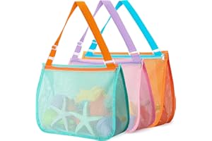 YEGEER 3 Pack Large Beach Shell Bags for Kids, 12.6"x9.8" Beach Mesh Bags for Collecting Shell and Sand Toys, Bigger Seashell Bag Summer Beach Accessories for Boys Girls
