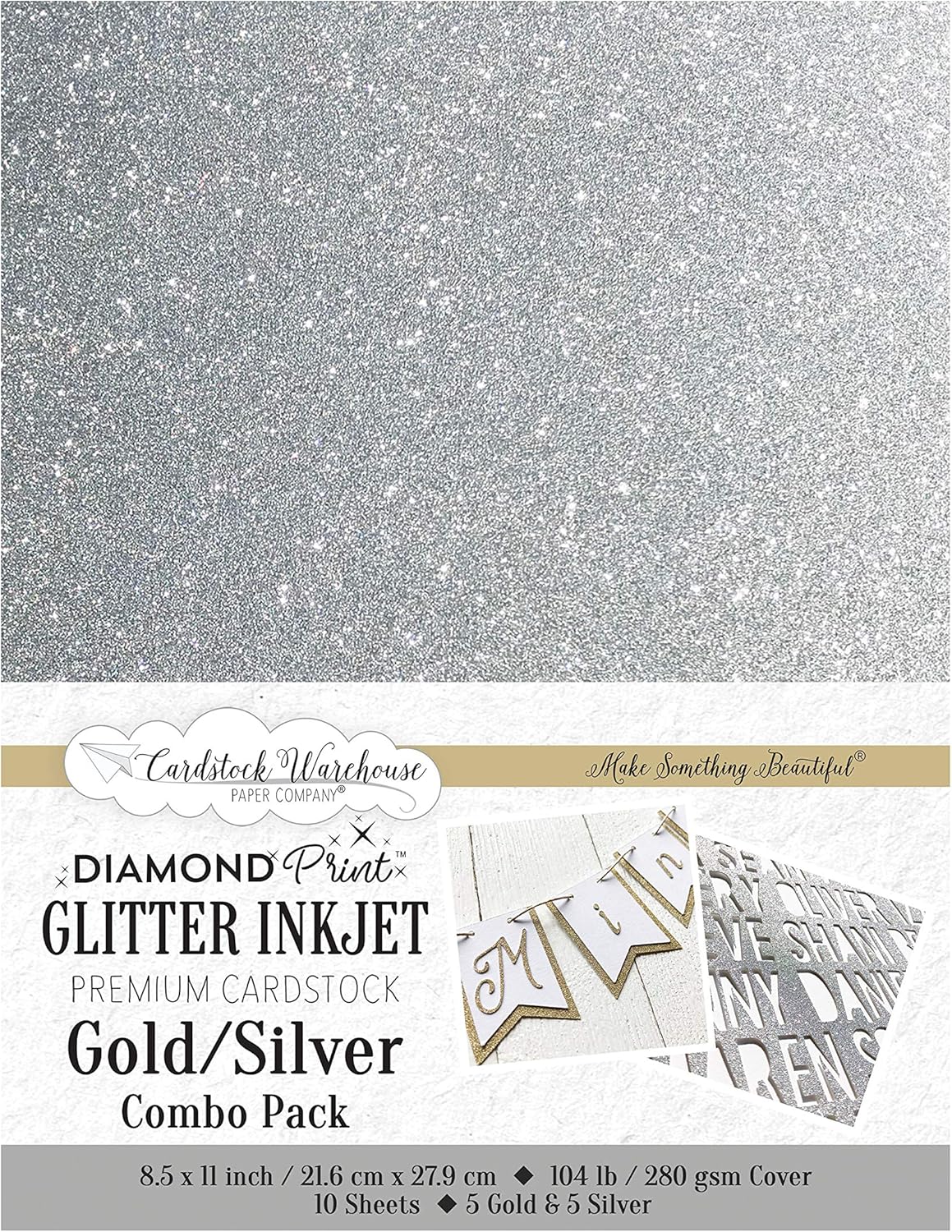 Gold and Silver Glitter Cardstock Diamond Print Inkjet MultiPack 104