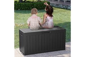 NBYSGO 75 Gallon Large Outdoor Storage Bench Resin Deck Box Waterproof with Lockable Lid, Patio Storage Box for Garden Tools, Pool Supplies, Cushions, Package Delivery