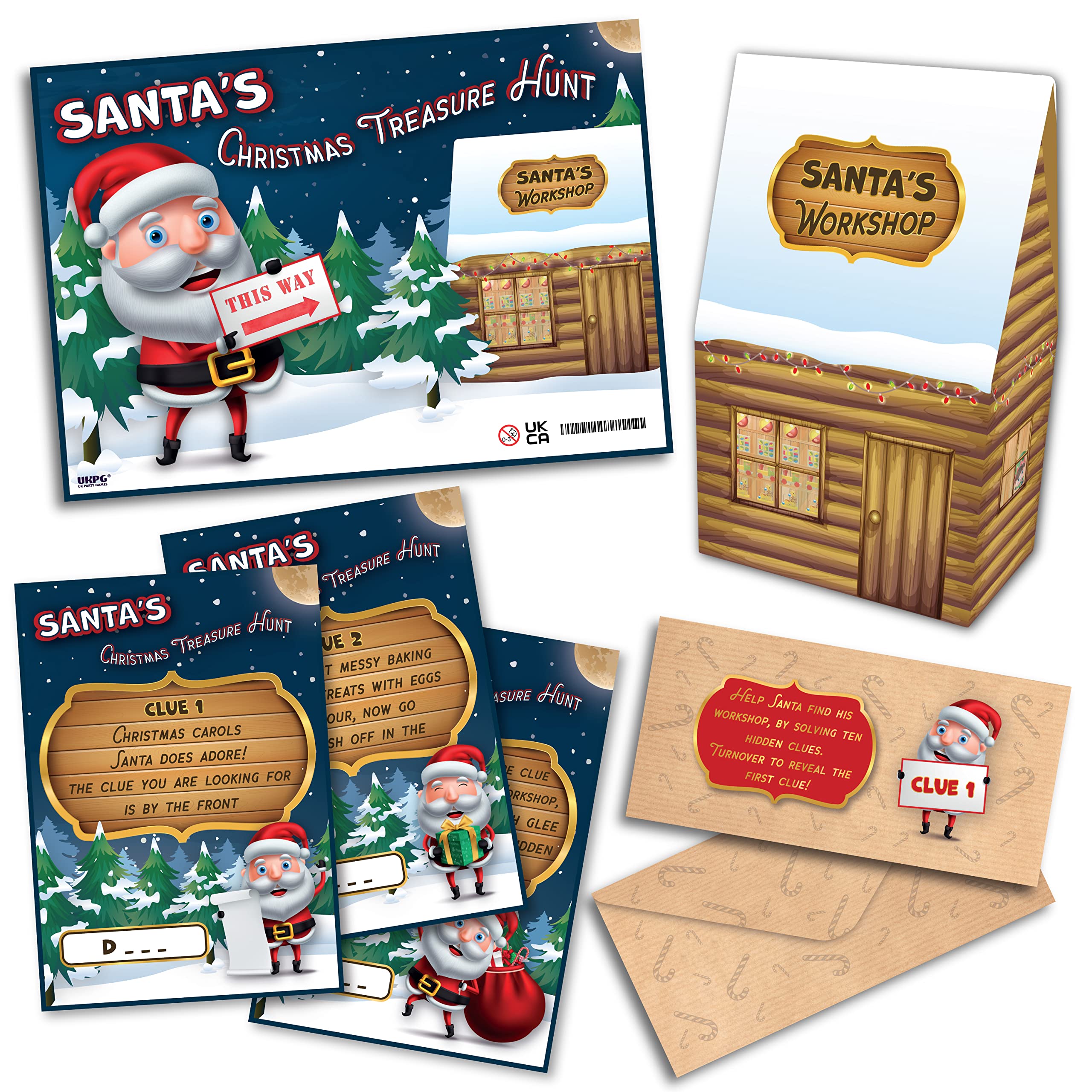 UKPG SANTA’S Xmas TREASURE HUNT – Prize, 10 Clues, Play with children, friends and family or use as Xmas eve box fillers, Xmas stocking fillers, Xmas Family Game, Xmas Chocolates