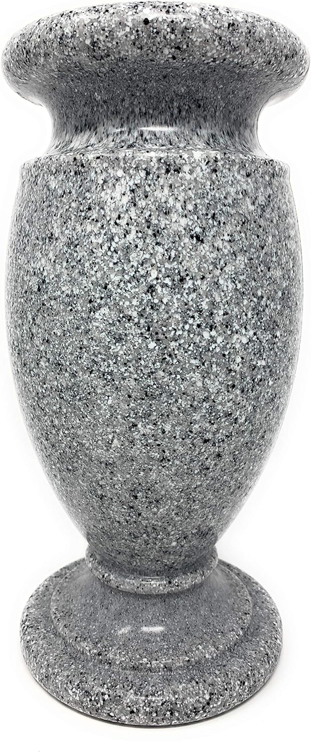 Hardscaping Materials - OPTIMUM Memorial Cemetery Flower Vase - Plastic (Light Grey Granite) with Metal Ground Spike, Grave Marker, Decorations for Gravesite, Headstone Flowers Holder, Garden Lawn & Yard