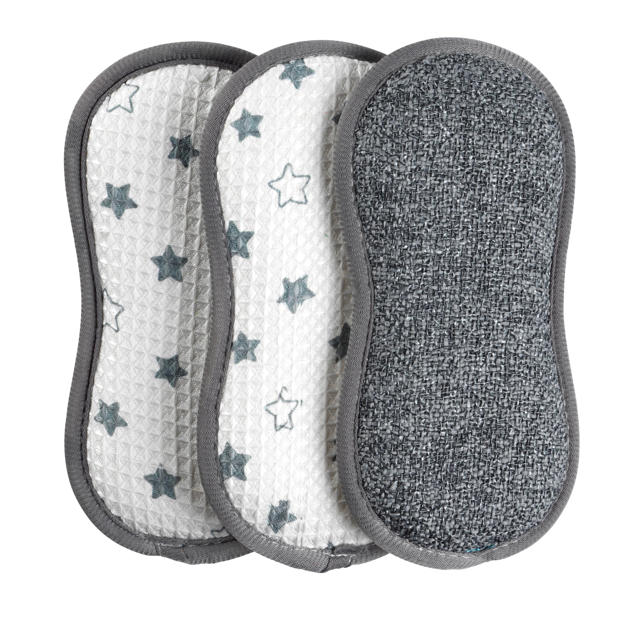 Kleeneze KL076472EU7 Star Scrubbing Sponges, Cleaning Pads, Scourer, Treated with Anti-Bac Protection, Double Sided, Removes Tough Staines in Kitchen/Bathroom, Surfaces, Pans, Machine Washable, 3-Pack