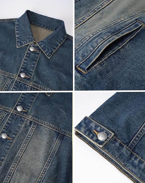 ROSWEAR WOMEN’S DENIM JACKETS OVERSIZED BUTTON LONG SLEEVE WASHED JEAN TRUCKER JACKET WITH POCKETS FADED DENIM BLUE MEDIUM