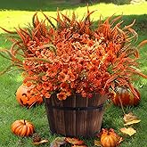 Artificial Mums Fall Flowers for Outdoors, 12 Bundles Fake Mums Faux Plants for Outdoor Planters Autumn Decorations,UV Resistant Silk Flowers for Front Porch Garden Patio Home Outside Decor (SET5)