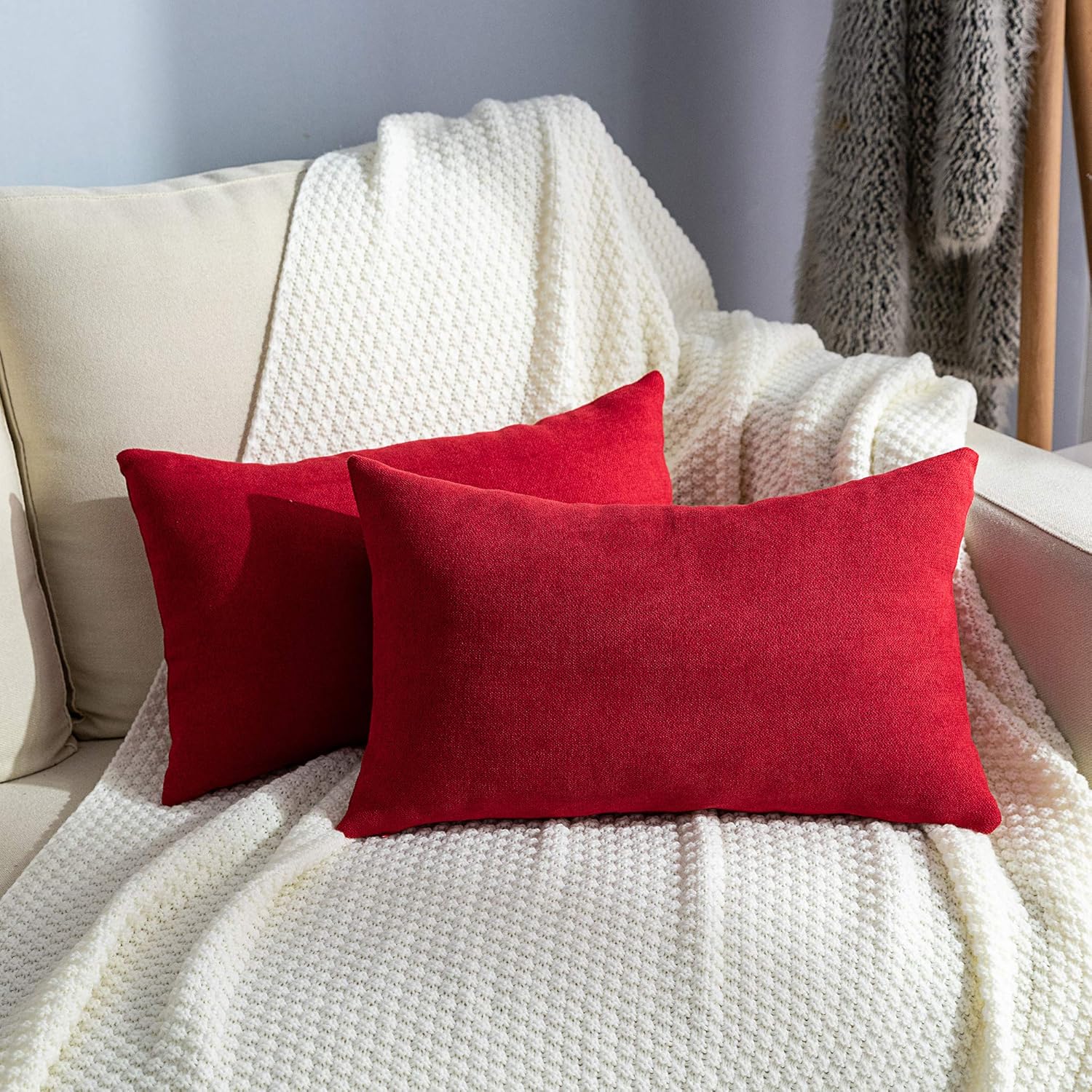 Stellhome Pack of 2 Red Lumbar Throw Pillow Covers