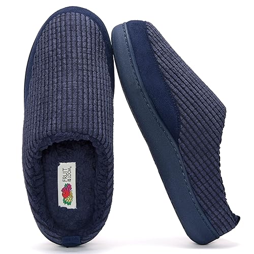 Fruit of the Loom Men's Memory Foam Slippers - Fleece Waffle Clog - Indoor/Outdoor, Pantuflas Machine Washable - Navy - SMALL - Amazon deal for $19.53