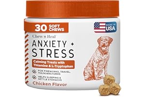 CHEW + HEAL LABS Calming Chews for Dogs - 30 Anxiety Relief Treats for Fireworks, Thunder, and Storms - Natural Dog Calming Treats for Large and Small Breeds with Thiamine, L-Tryptophan, Ginger, and Melatonin