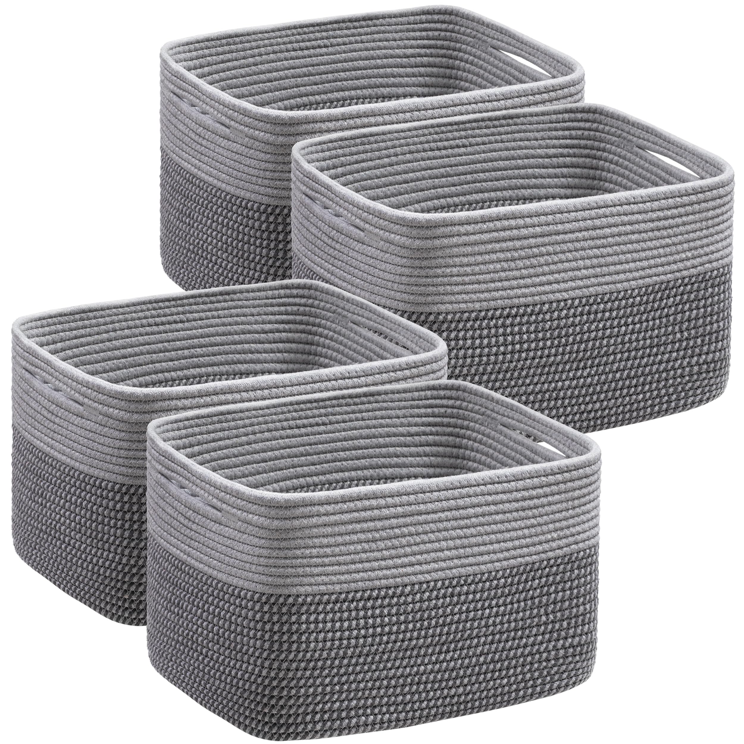 Photo 1 of UBBCARE 4 Pack Baskets for Organizing, Woven Storage Baskets for Toys and Towel, Rectangle Cotton Rope Basket with Handles, 15''L x10''W x9''H, Mixed Grey