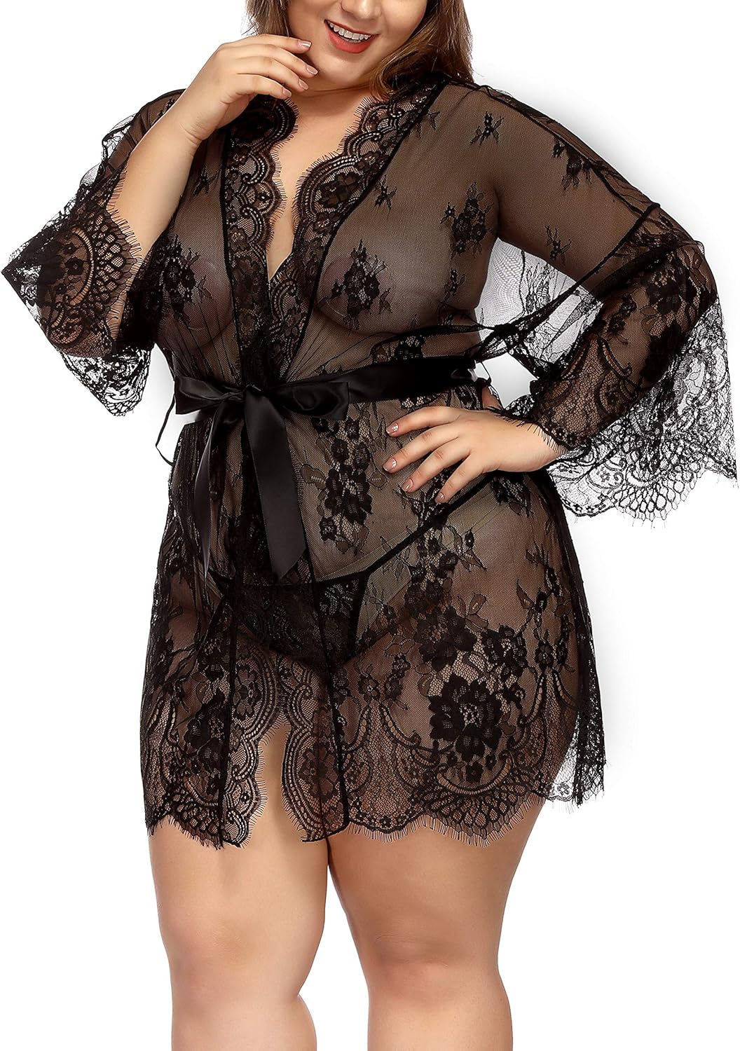 TGD Womens Lingerie Lace Plus Size Kimono Robe Mesh Nightgown Dress Sets at  Women’s Clothing store
