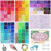 QUEFE 4680pcs Pony Beads Friendship Bracelets Making Kit, 120 Colors Kandi Beads Set for Jewelry Making, 3840pcs Plastic Rainbow Bead and 840pcs Letter Beads for Gift, Necklace and Craft