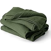 Bedsure 100% Cotton Muslin Blanket King Size for Bed - 4-Layer Breathable and Lightweight Thin Soft Summer Gauze Muslin Blanket for Adults, Olive Green, 108x90 Inches
