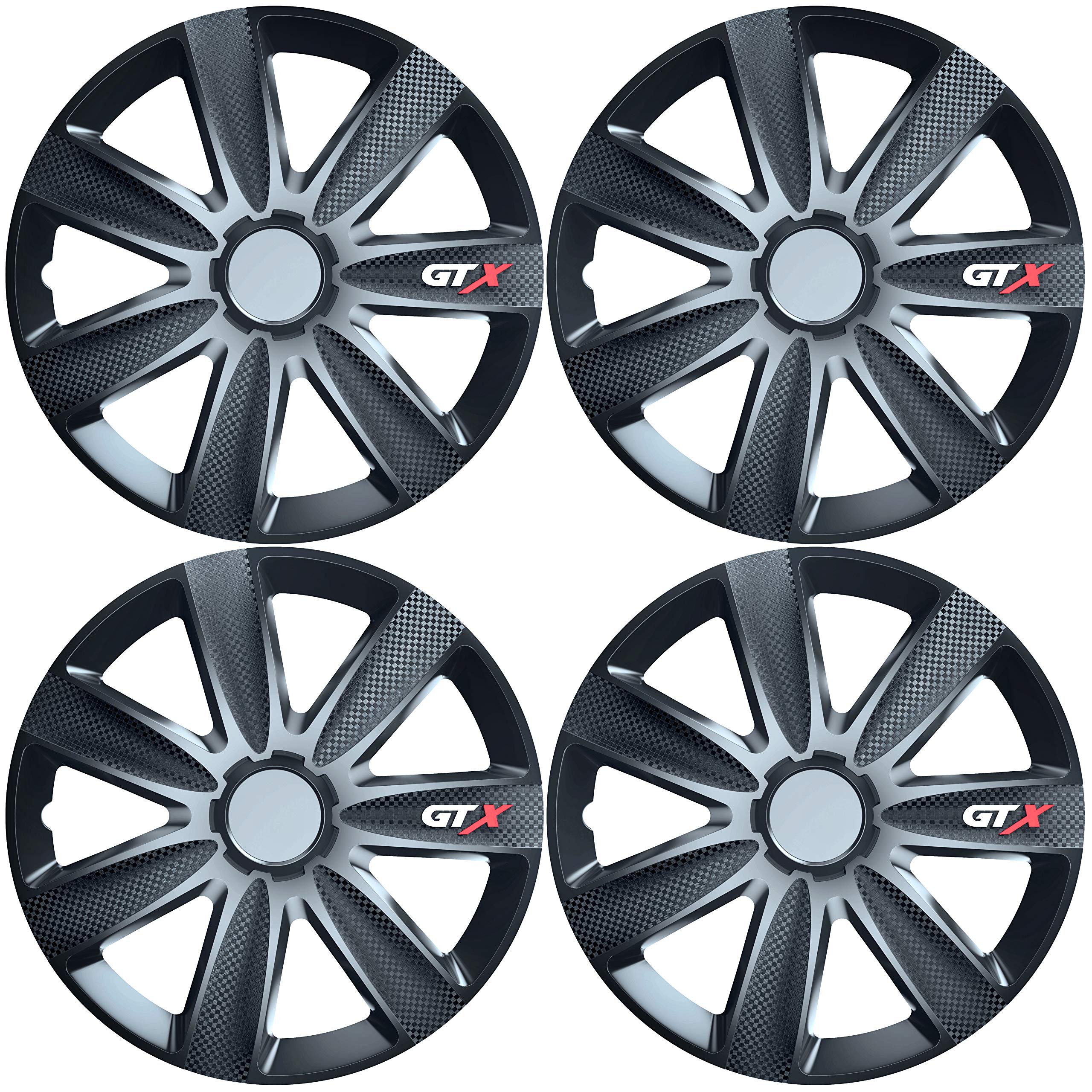 Versaco Car Wheel Trims GTXCARBLK16 - Black 16 Inch 7-Spoke - Boxed Set of 4 Hubcaps - Includes Fittings/Instructions