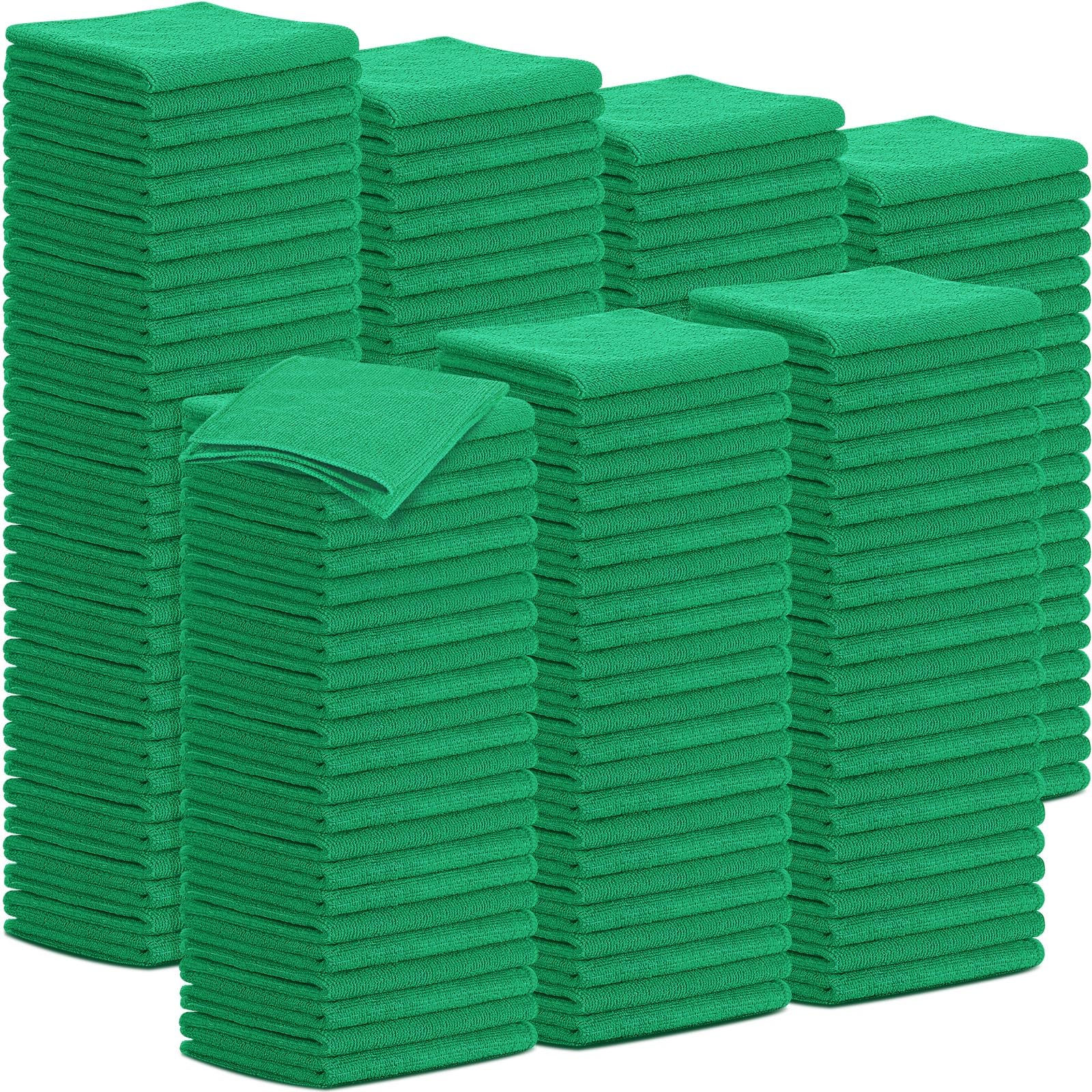 Photo 1 of Tenare 100 Pack 12'' x 12'' Microfiber Cleaning Cloths Reusable Cleaning Rags Bulk Microfiber Towels Softer Highly Absorbent Washcloths for House Kitchen Car Window(Green)