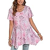 ENMAIN Tunic Tops for Women Plus Size Short Sleeve Top Loose Fit Dressy Casual Swing Summer Tunics Tops to Wear with Leggings