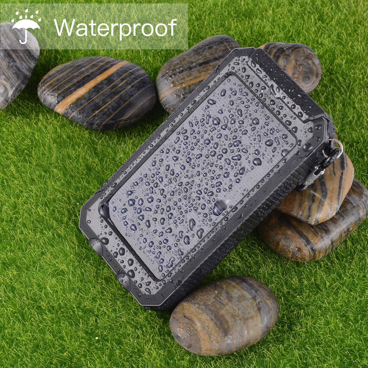 Batterie Externe Solaire 10000mAh, Chargeur Solaire avec Deux Lampes LED, Imperméable en Plein Air Double Sortie USB pour iPhone, iPad, Smartphone et Tablette, etc.