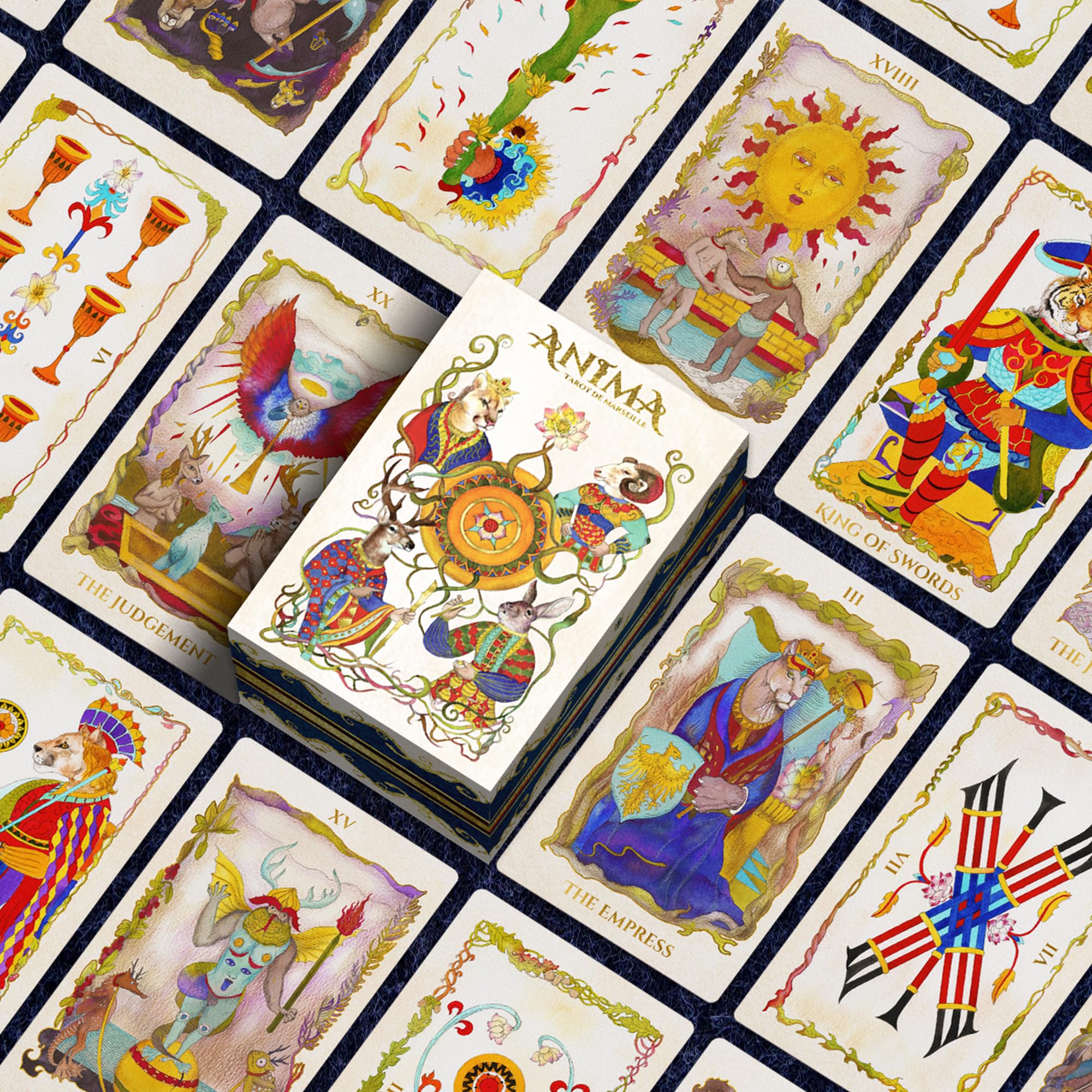 Earth Moon Magick - Anima Tarot de Marseille Cards – 78 Card Deck with Gold Gilded Edges and Guidebook for Beginners and Experts – Animal & Floral Symbolism Tarot Deck for Intuitive Readings