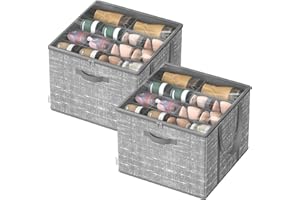 SONGMICS Set of 2 Shoe Organizers for Closet, Fits 16 Pairs Each, Shoe Storage Bins, Fabric Containers with Handles and Clear