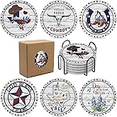 Texas Souvenirs Gifts for Men Women,Travel Souvenir Coaster Set of 6,Drink Absorbent Coasters with Holder, Coffee Table Decor Ceramic Stone Coaster for New Home,Apartment Kitchen Bar