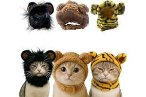 HOMEDY CRAFTS 3pcs Cute Cats Hat Costumes Outfit - Lion Head, Tiger, Bear - Adjustable Pet Headwear for Parties, Halloween, Christmas, Easter (Lion, Bear, Tiger)