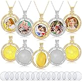 Hicarer 30 Pcs Rhinestone Bezel Pendant Trays Set, Including 15 Round Double Sided Rhinestone Tray Blank Pendant Charm with 15 Glass Cabochons for DIY Necklace(Gold, Silver)